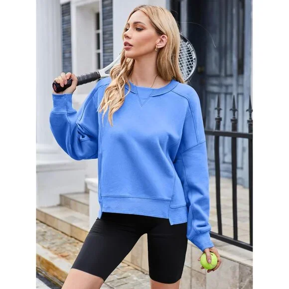 Women's Oversized Cropped Sweatshirt Viscose Polyester Casual Fall Wear